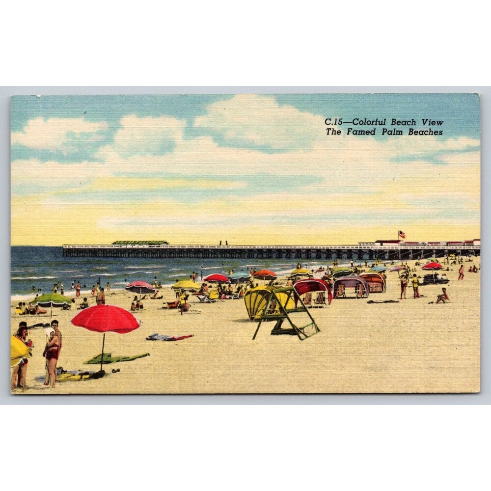 Vintage 1952 Postcard Palm Beaches West Palm Beach Florida FL Pier Beach View